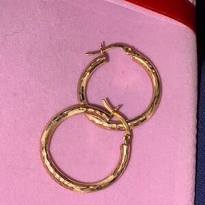 14k Gold Textured Hoop Earrings - 
2.0 grams